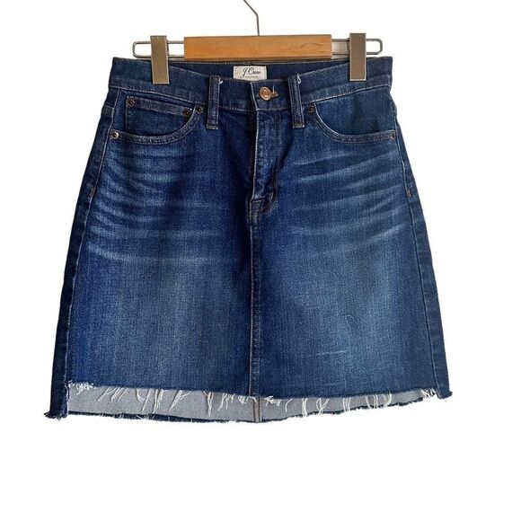 J Crew Frayed Hem Denim Mini Skirt Size 24 - Picture 1 of 5